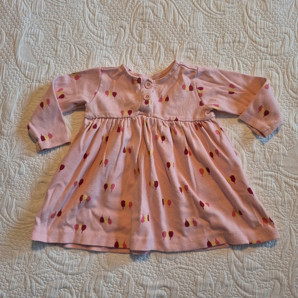 Hanna Andersson size 70 or 6-12 months pink with tulips, play dress play cond.